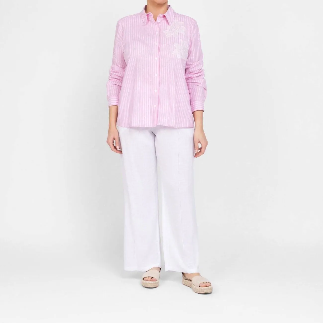 Clearance Spanish Shirt Company Tinta & Bariloche Linen Blend Candy Stripe Shirt Pink