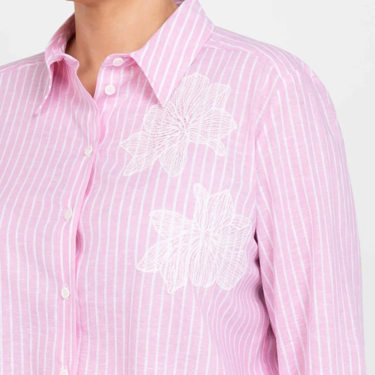 Clearance Spanish Shirt Company Tinta & Bariloche Linen Blend Candy Stripe Shirt Pink
