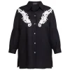 Outlet Verpass Linen Shirt with Yoke Embroidery Black