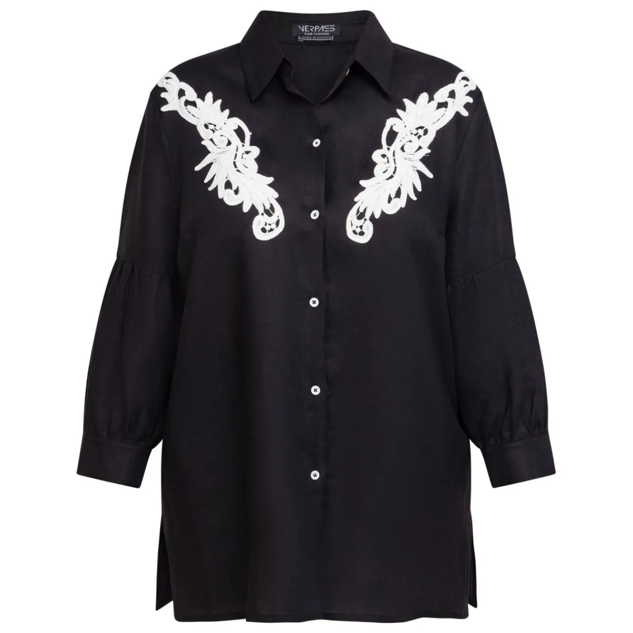 Outlet Verpass Linen Shirt with Yoke Embroidery Black