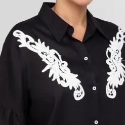 Outlet Verpass Linen Shirt with Yoke Embroidery Black