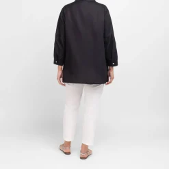 Outlet Verpass Linen Shirt with Yoke Embroidery Black