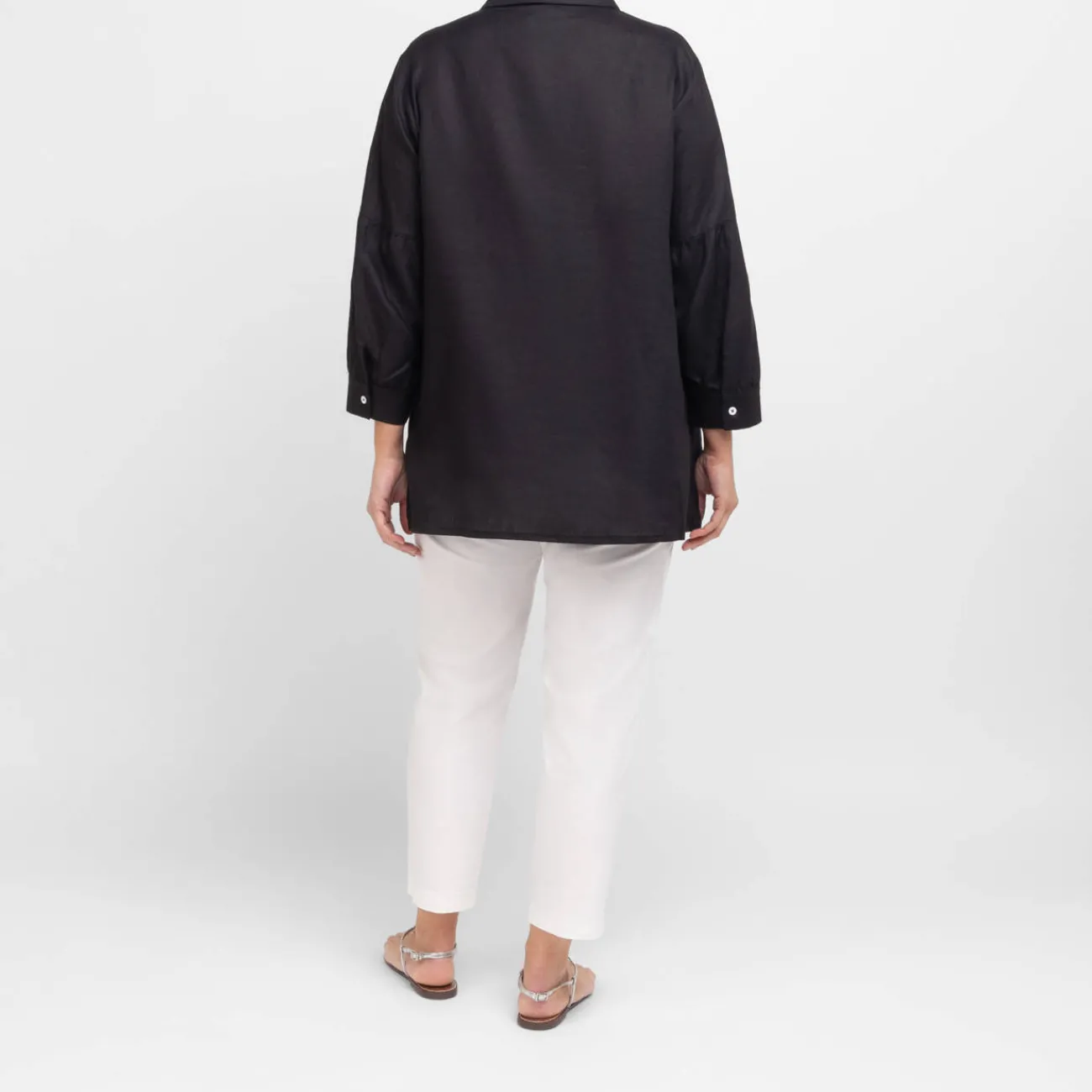 Outlet Verpass Linen Shirt with Yoke Embroidery Black