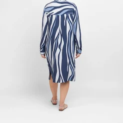 Fashion Verpass Wave Print Dress Blue