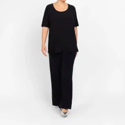 Discount Yoek Cap Sleeve Satin Jersey Top Black