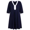 Hot Yoek Jersey Dress Navy White Tipping