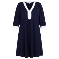 Hot Yoek Jersey Dress Navy White Tipping