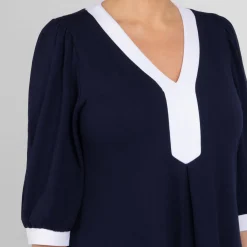 Hot Yoek Jersey Dress Navy White Tipping
