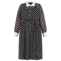 Online Yoek Polka Dot Georgette Dress Black