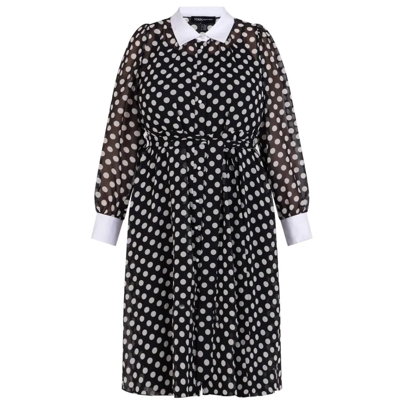 Online Yoek Polka Dot Georgette Dress Black