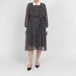 Online Yoek Polka Dot Georgette Dress Black