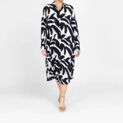 Clearance Yoek Shirt Dress Print Black and White