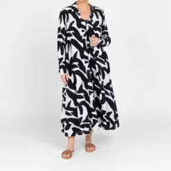 Best Yoek Strap Dress Print Black and White